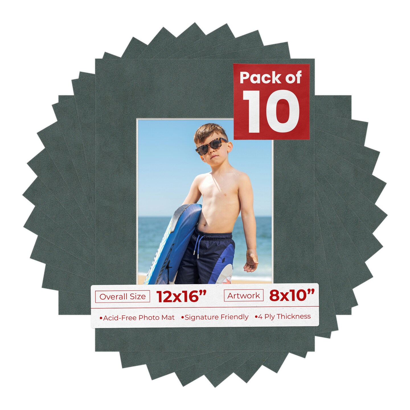 Dark Grey Suede Mat Board for 12x16 Frames - Fits 8x10 Photos