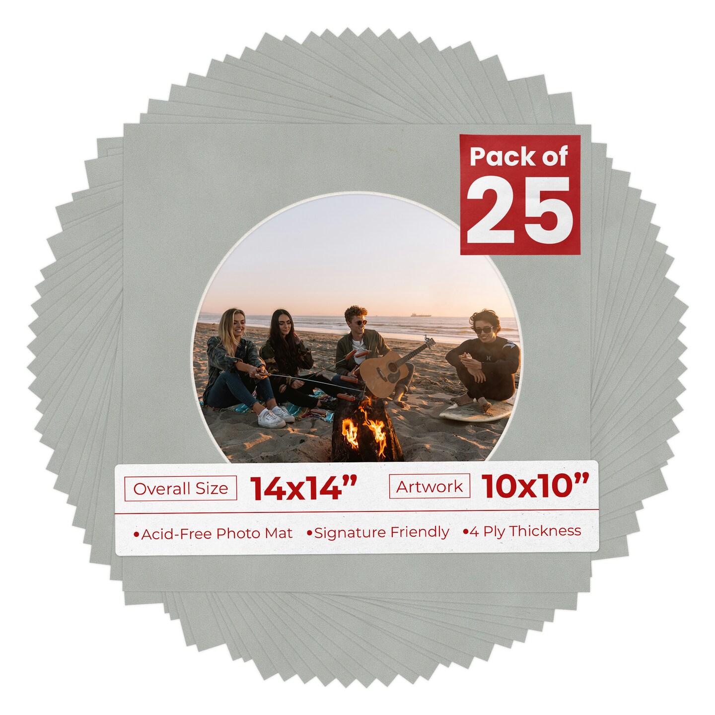 Light Grey Suede Mat Board for 14x14 Frames - Circle Opening for 10x10 Photos