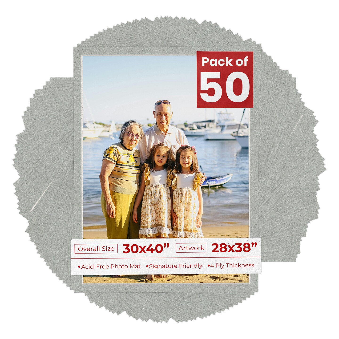 Light Grey Suede Mat Board for 30x40 Frames - Fits 28x38 Photos