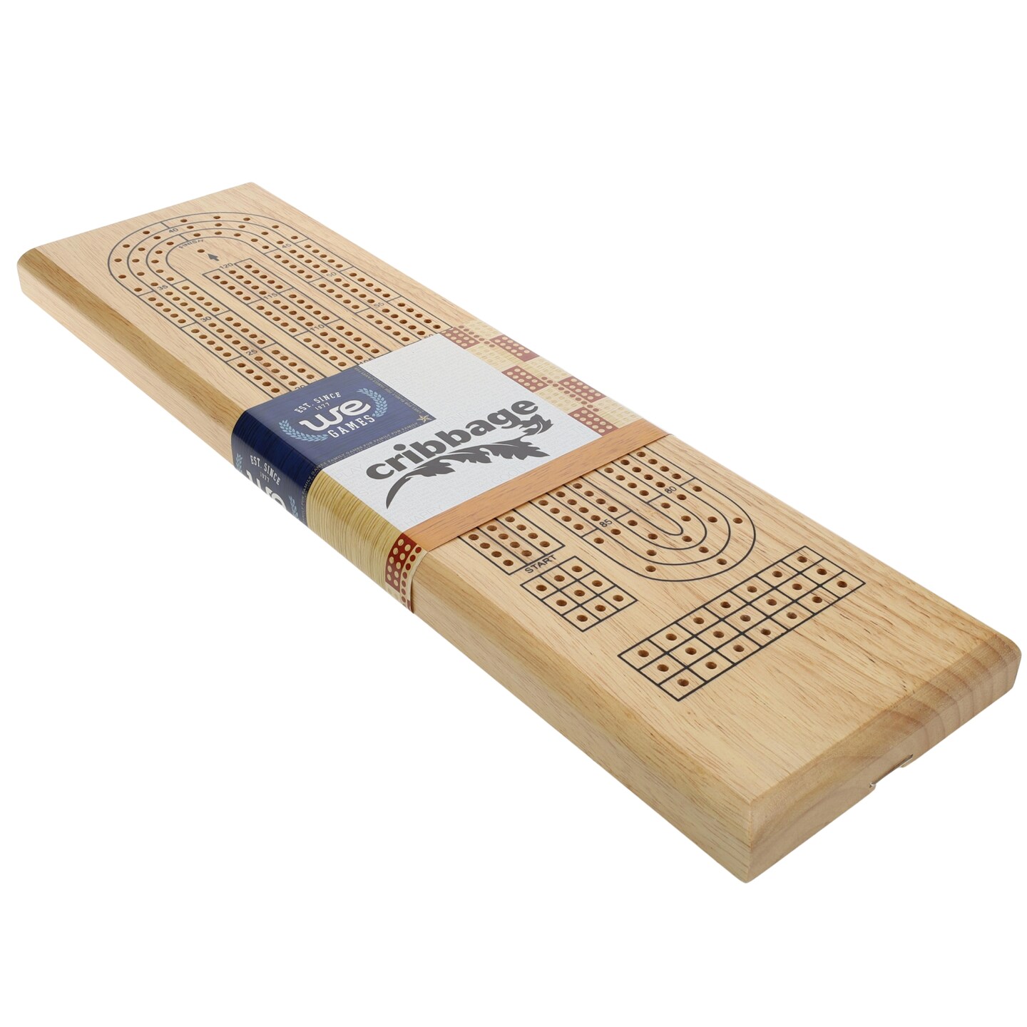 WE Games Classic Cribbage Set - Solid Wood Continuous 3 Track Board with Metal Pegs