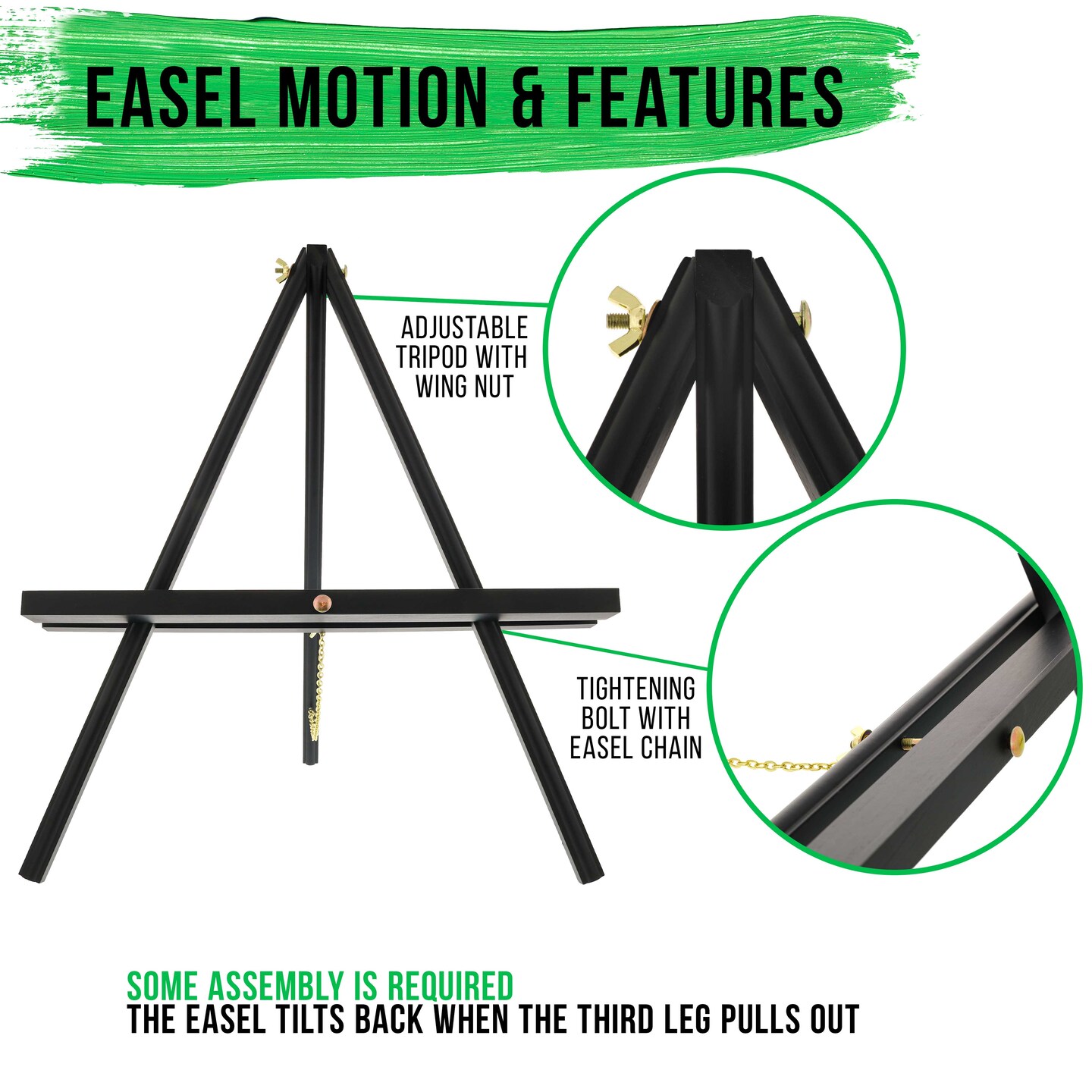 20&#x22; Large Black Wood Display Stand A-Frame Artist Easel, 2 Pack - Adjustable Wooden Tripod Tabletop Holder Stand for Canvas, Painting Party, Signs