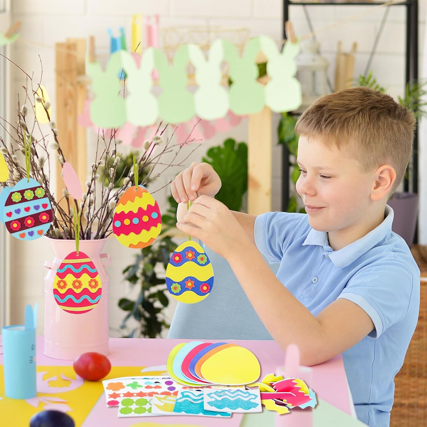 12 Pack Easter Egg Craft Kit for Kids Make You Own Egg Foam Stickers Ornament DIY