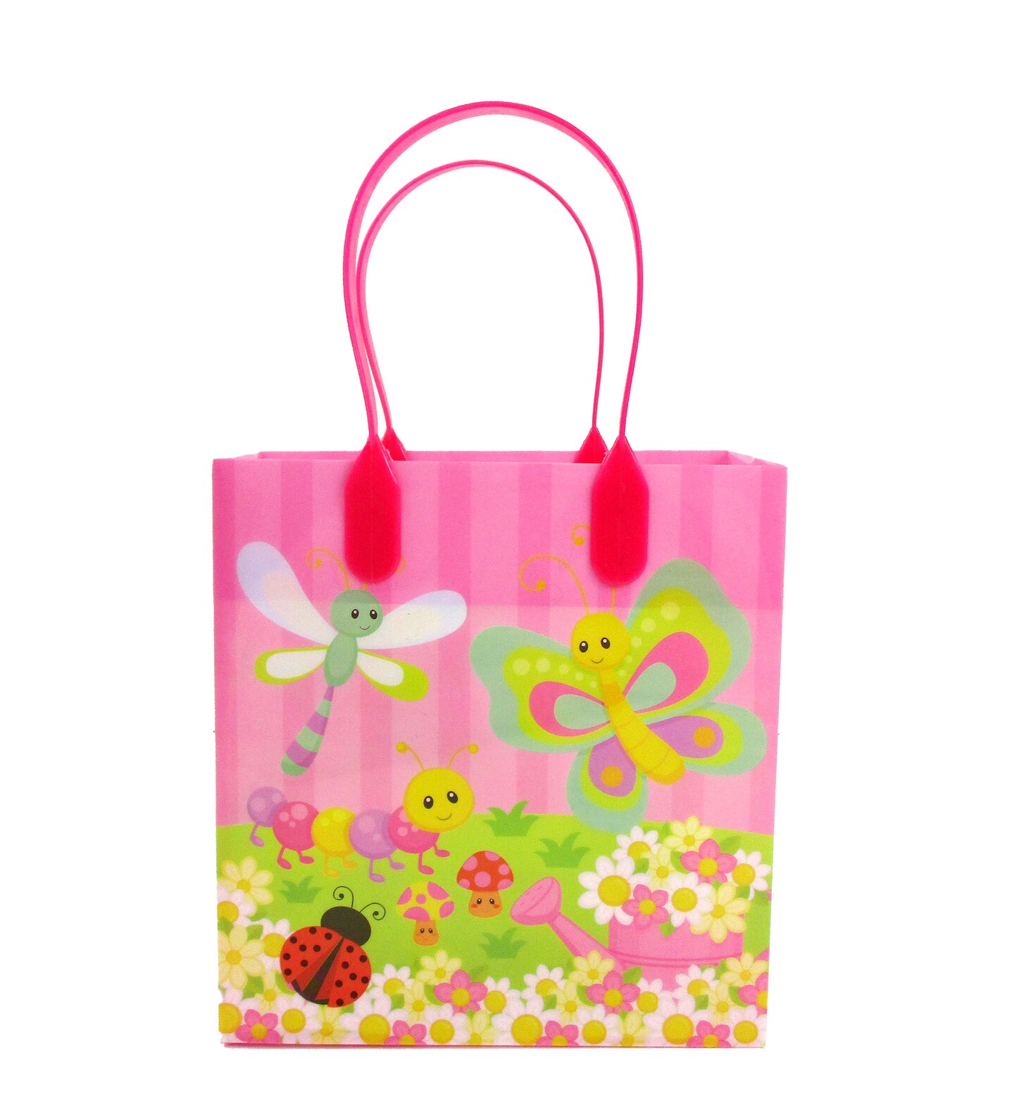 TINYMILLS Spring Butterfly Flower Garden Easter Party Favor Bags Treat Bags Kids Birthday Party Goody Bags with Handles for Boys Girls, 12 Pack