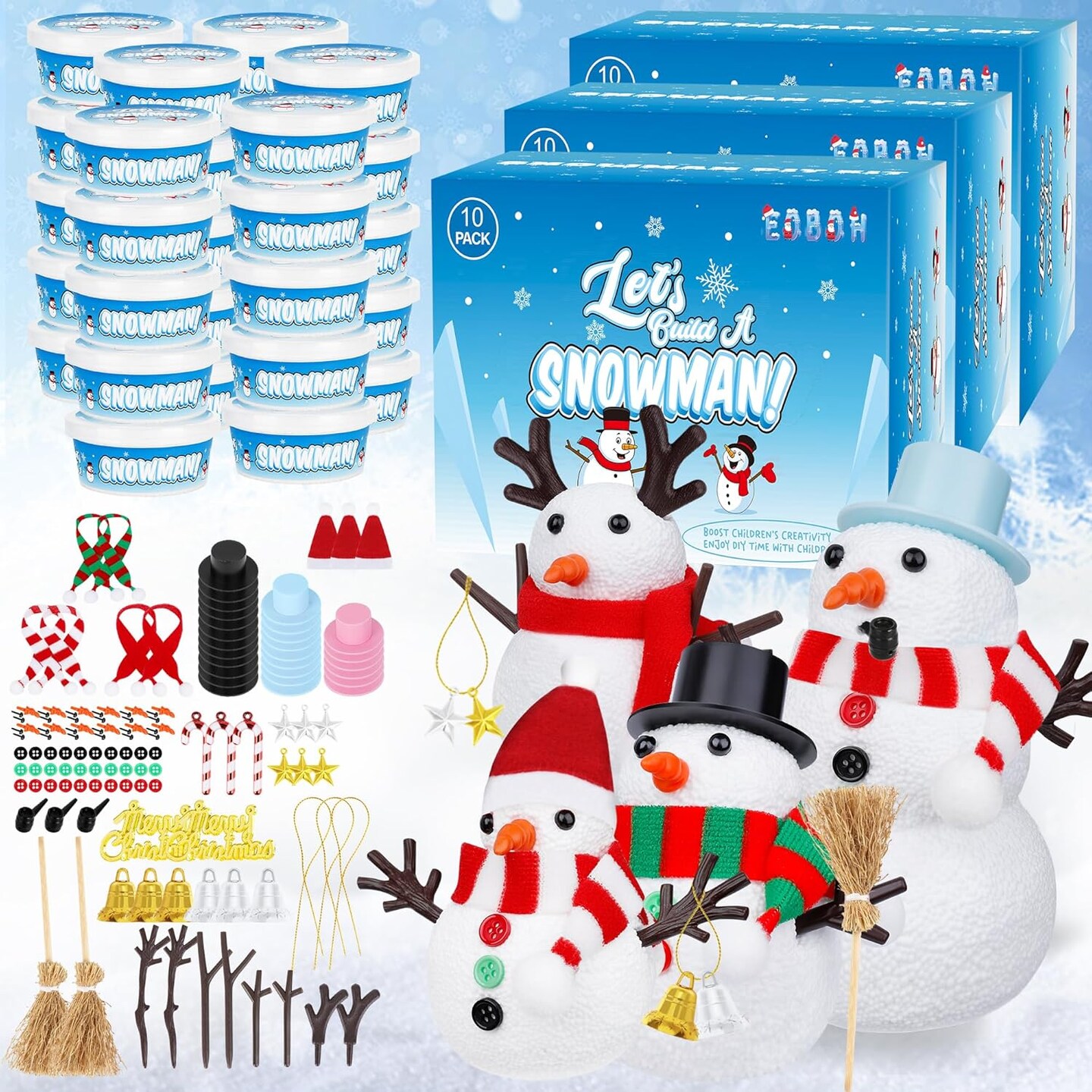 30 Pack Snowman Kit - Build a Snowman Kit DIY Christmas Craft Gifts - Creative Air Dry Clay Modeling Crafts Kit