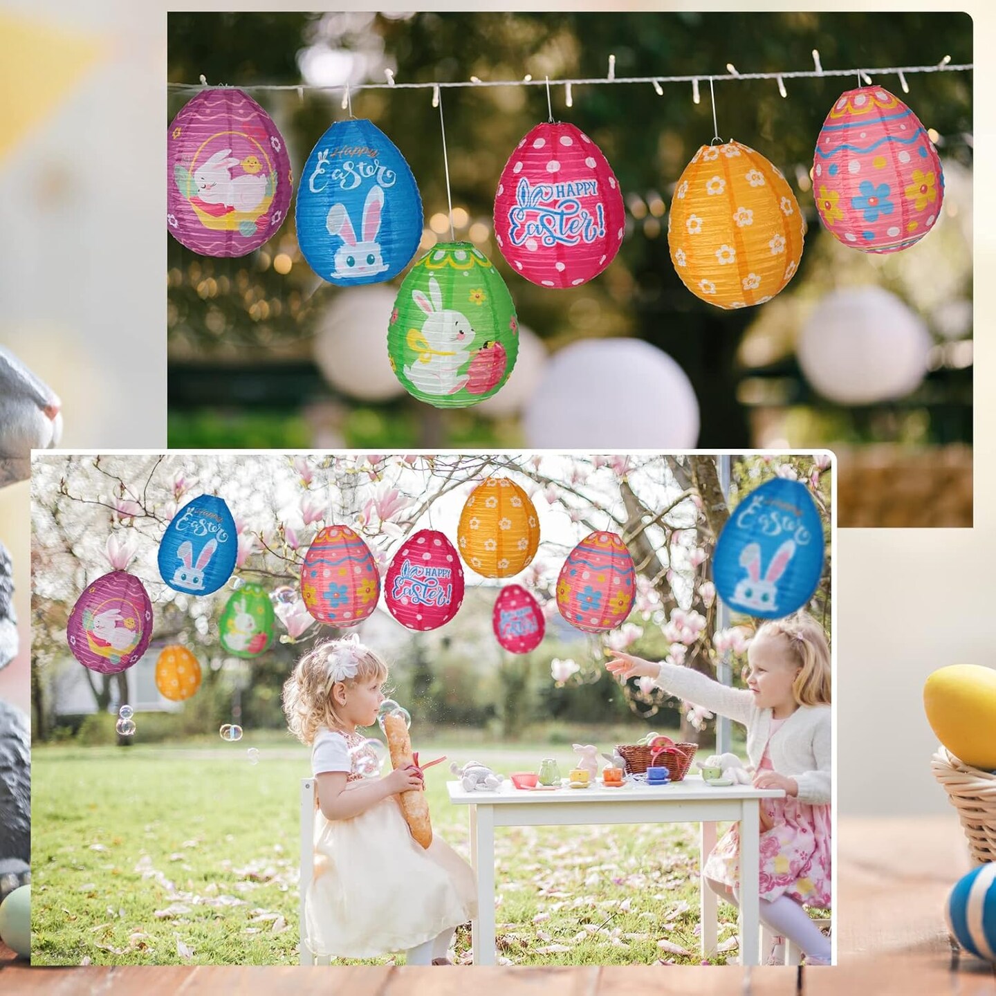 12 Pcs Easter Party Hanging Paper Lanterns Easter Eggs Bunny Chick Basket Flower Happy Easter Paper Lanterns Hanging Lanterns Decorative for Easter Party Decoration Supplies