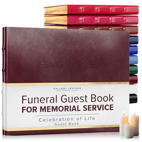 Gallery Leather Guest Book Funeral, Celebration of Life, Memorial, 192 Lined Pages, Bonded Leather, Hardcover
