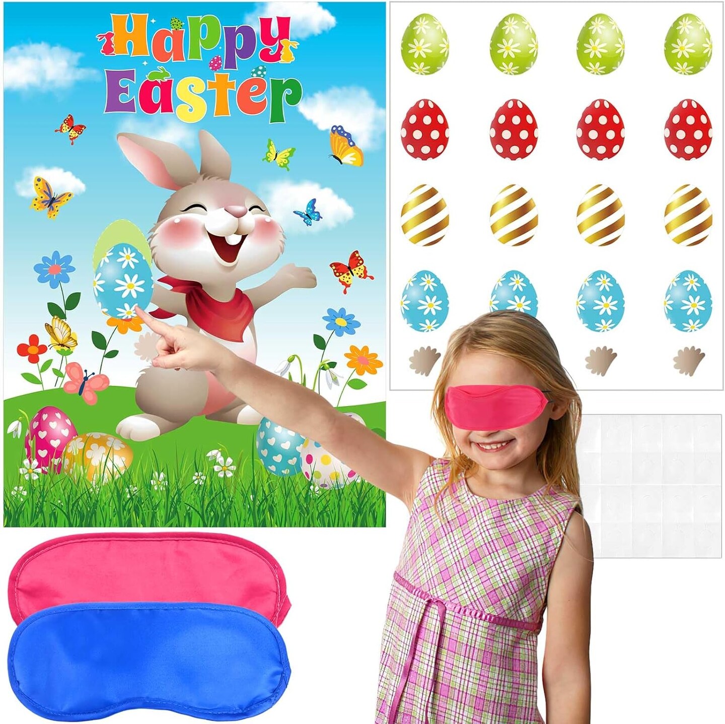 Pin The Tail on The Bunny Easter Games Easter Rabbit Games with 24 Stickers for Easter Party Decorations, Easter Egg Hunt Activities Happy Easter Party Favors Supplies