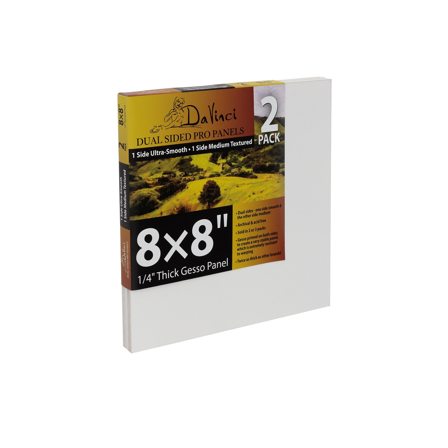 Jerry's Artarama Da Vinci Dual Sided Pro Panel Board - 2-Pack, 8x8" 6mm Deep Panels for Painting - Archival, Acid-Free Art Supplies - Ultra-Smooth & Medium Textured Paint Surfaces