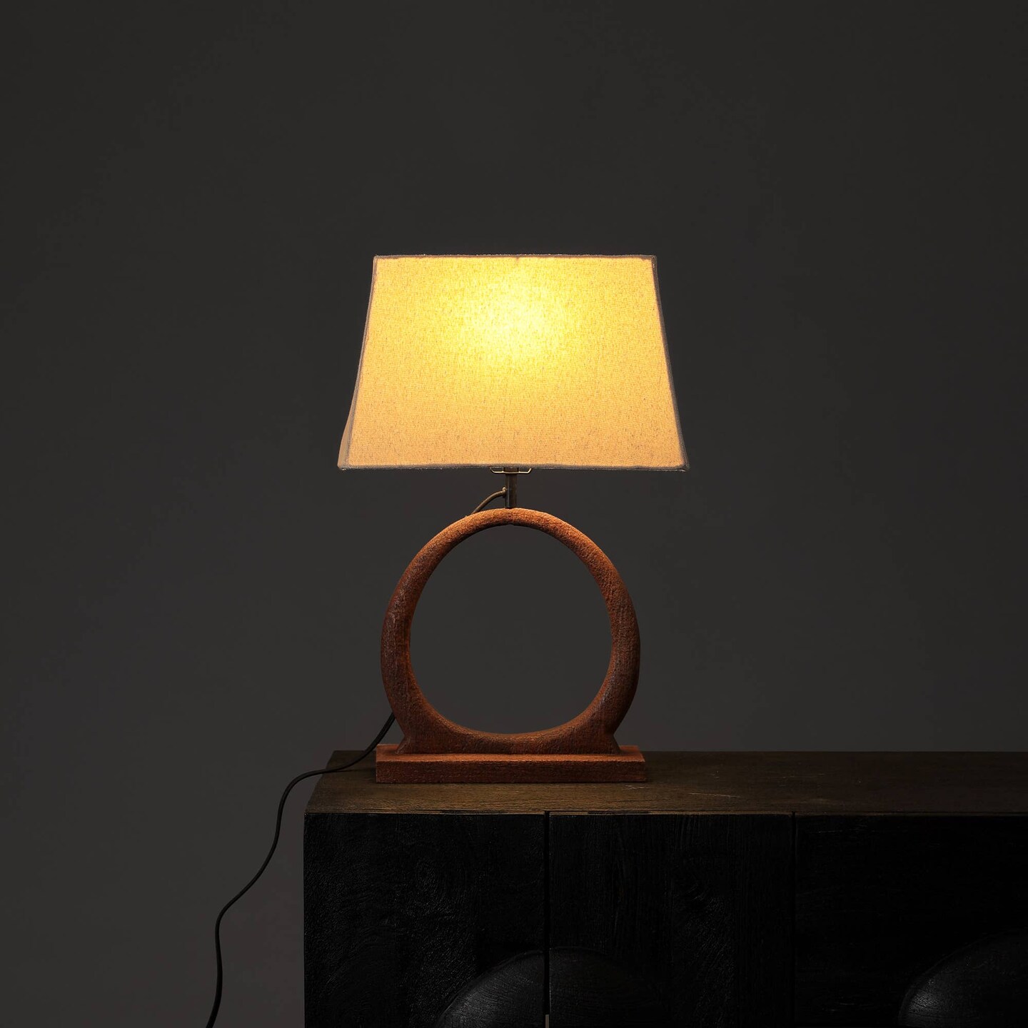 Handmade Artisanal Table Lamp with Wooden Base -15&#x22; X 10&#x22; X 21&#x22;