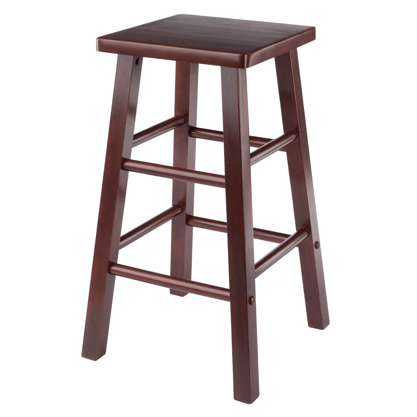 Contemporary Home Living Square Seat Wooden Counter Stool - 24&#x22; - Walnut Finish