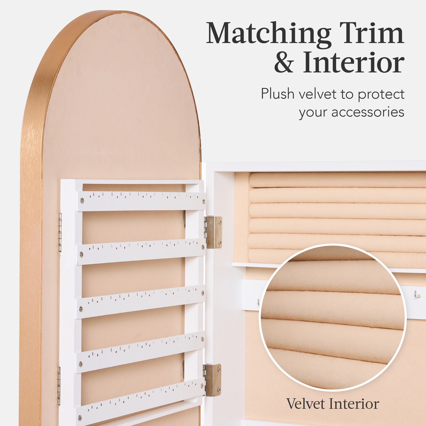 Best Choice Products Door/Wall Mounted Arch Mirror Jewelry Armoire, w/ Metal Frame, Lockable Door