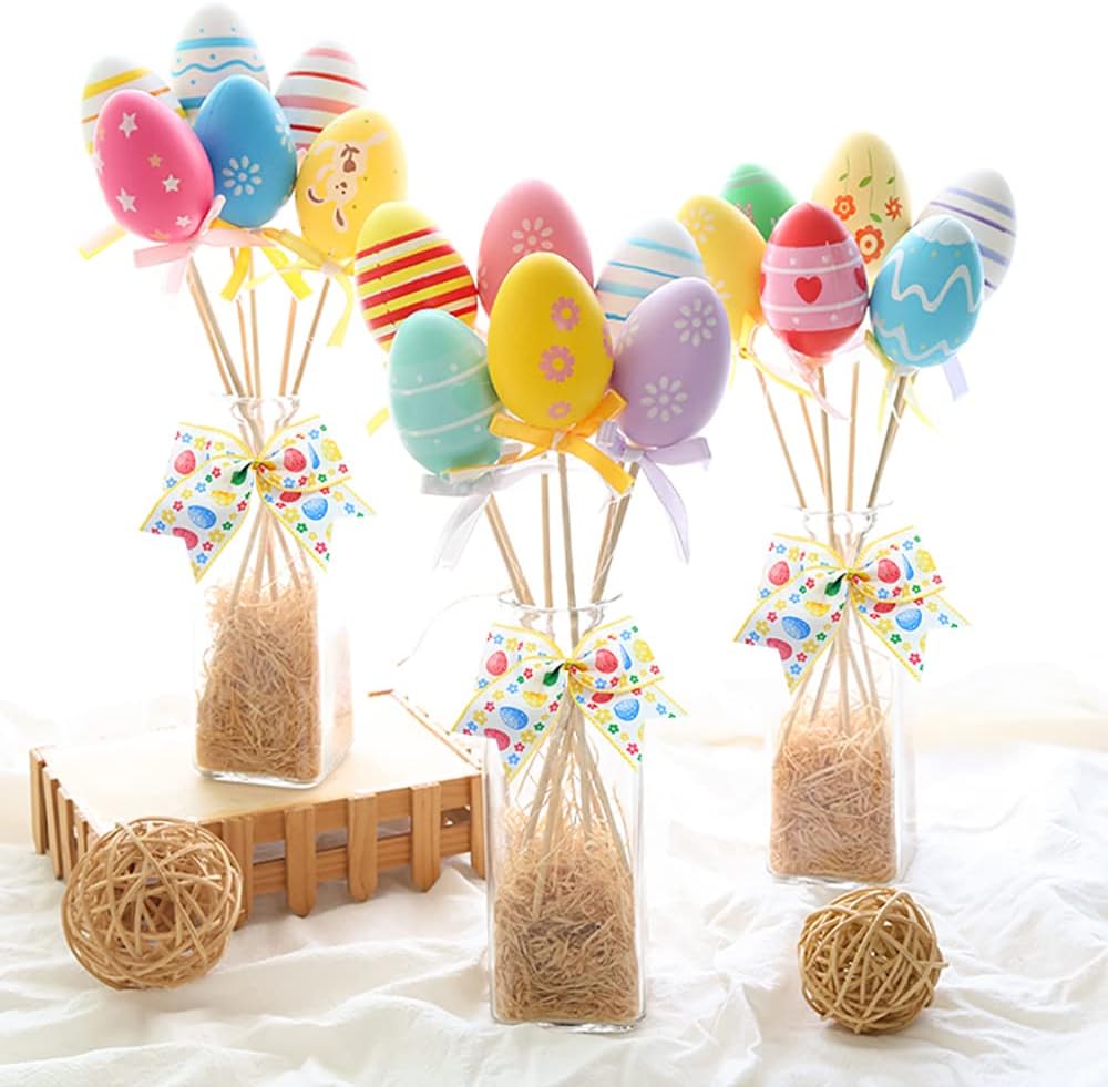 10 Pieces Easter Bows for Wreath, Happy Easter Wreath Bows White Yellow Burlap Bows Spring Holiday Eggs Flowers Gift Bows for Front Door Easter Spring Birthday Party Decorations Supplies