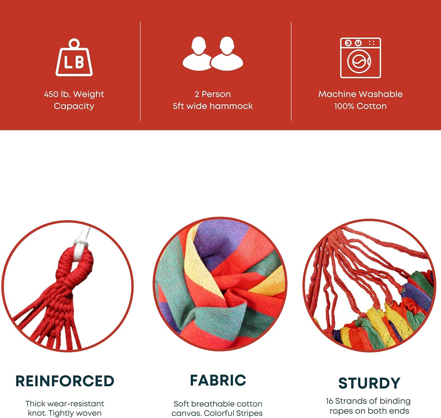 4E’s Novelty Cotton Double Hammock - Portable Hammock with Ropes, Travel Bag, Max 450lb, Hammocks for Outside