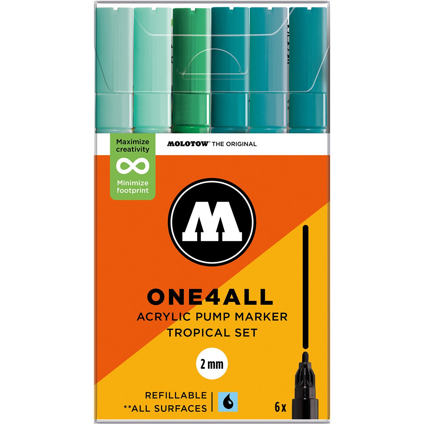 Molotow ONE4ALL Acrylic Paint Marker Character 6-Color Set, 2mm, Assorted Colors, 1 Set Each