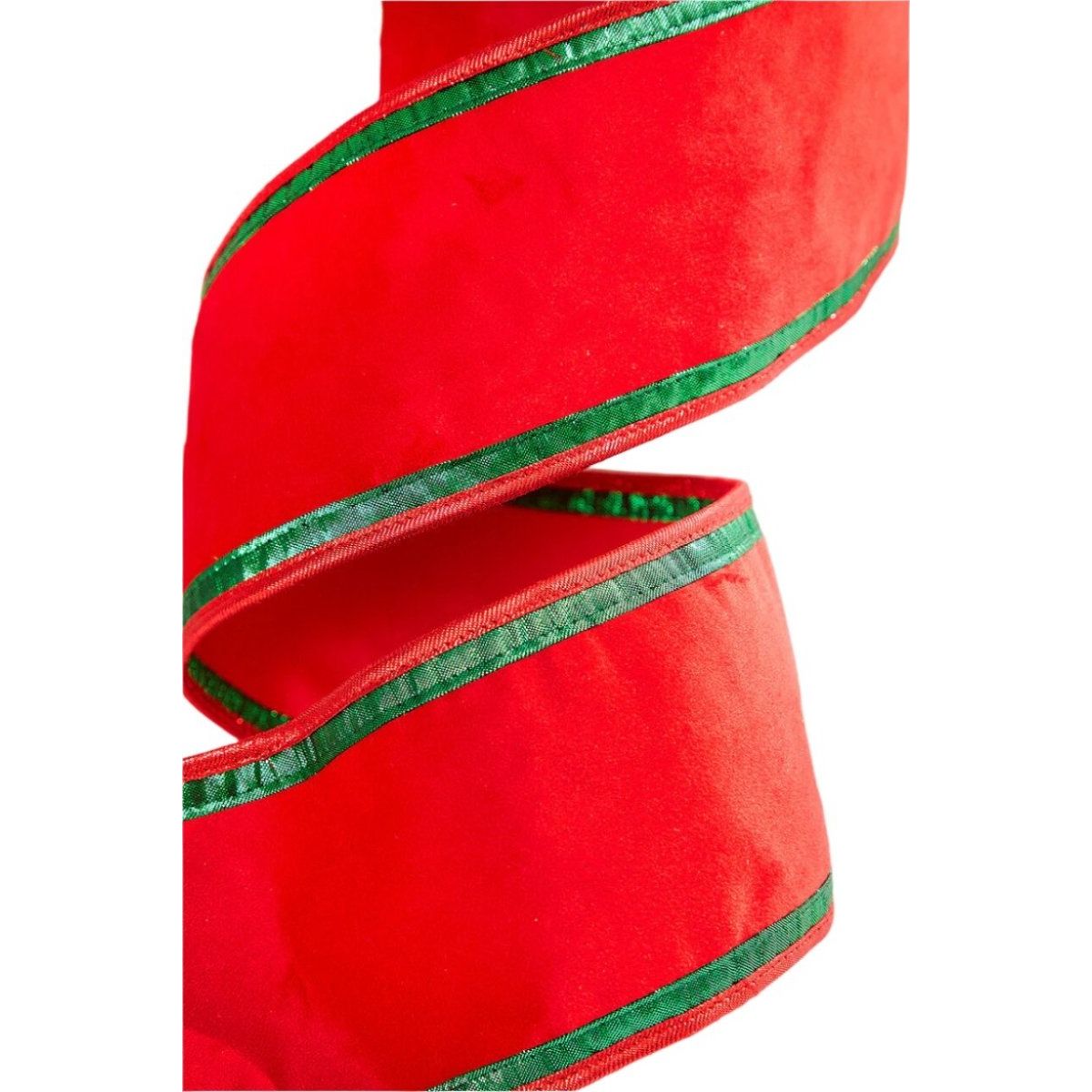 4&#x22; Red &#x26; Green Piping Velvet Metallic Dupion Ribbon (5 Yards)