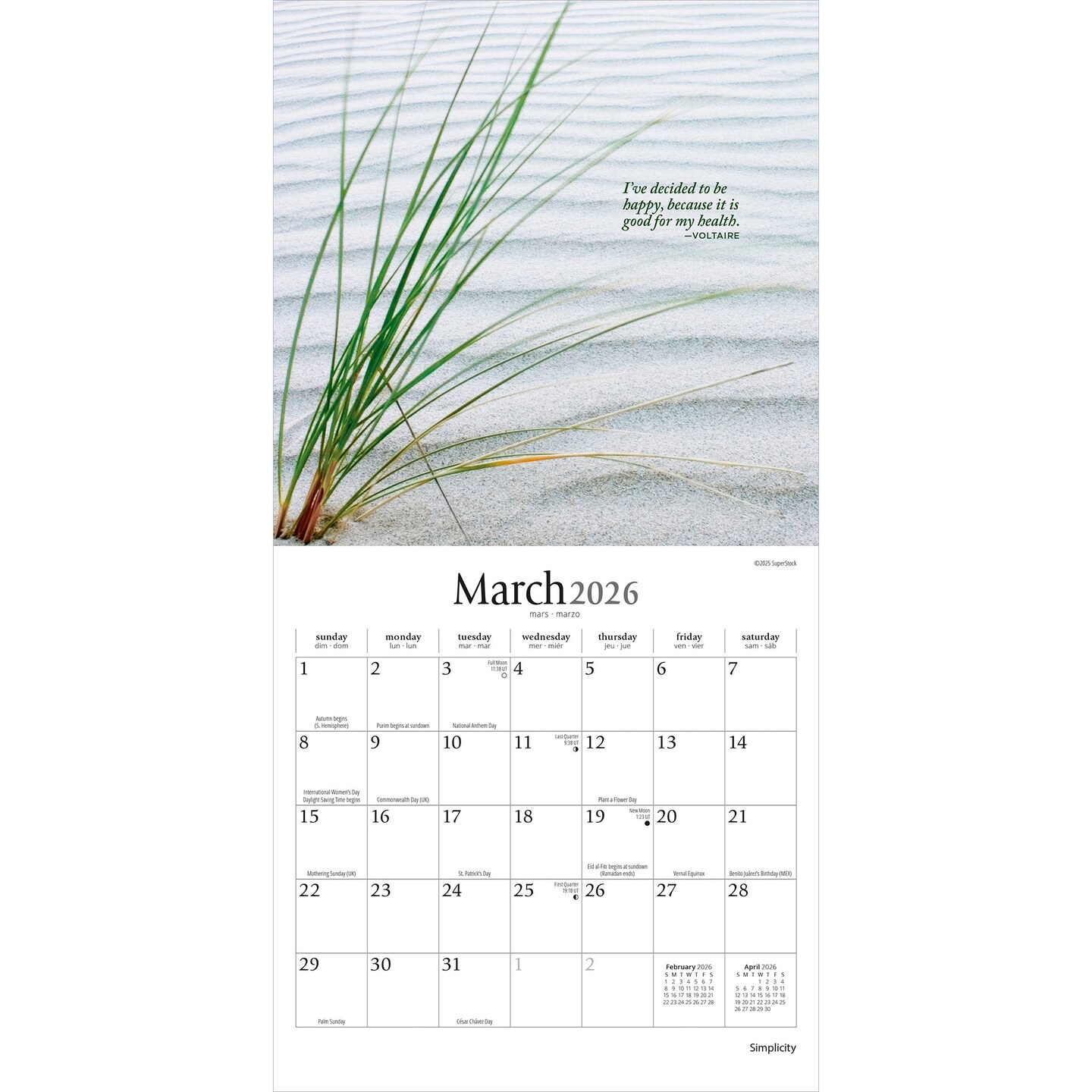 Simplicity | 2026 7 x 14 Inch (Hanging) Monthly Mini Wall Calendar