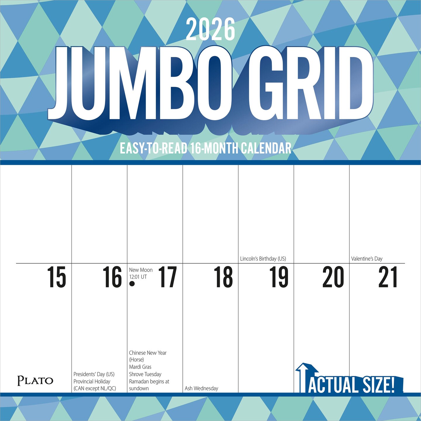 Jumbo Grid Large Print | 2026 12 x 24 Inch (Hanging) Monthly Square Wall Calendar | Matte Paper and Foil Stamped Cover
