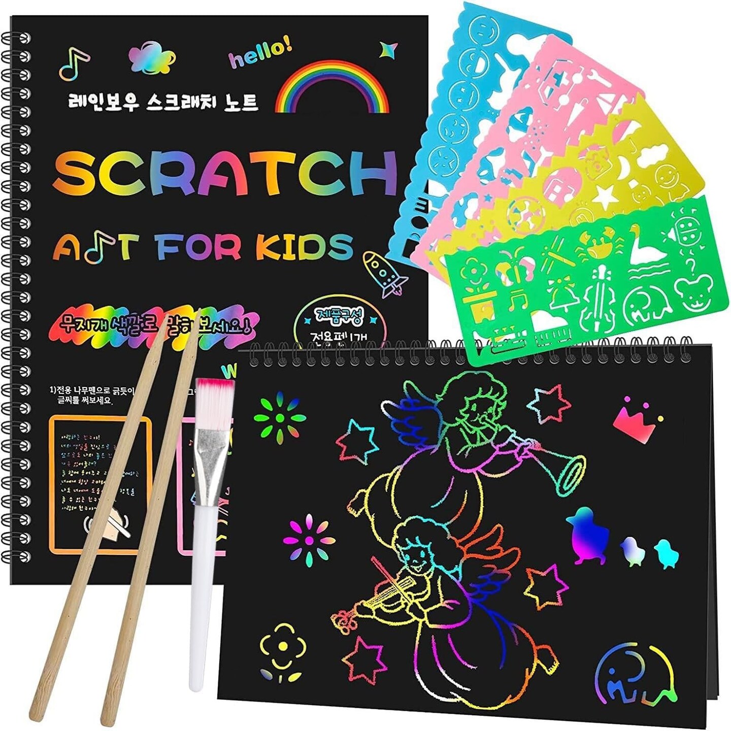 Scratch Paper Art Set for Kids – 2-Pack Rainbow Scratch Notebooks with Styluses, Fun DIY Arts & Crafts for Ages 3–12, Birthday & Graduation Gifts (Deep Black)