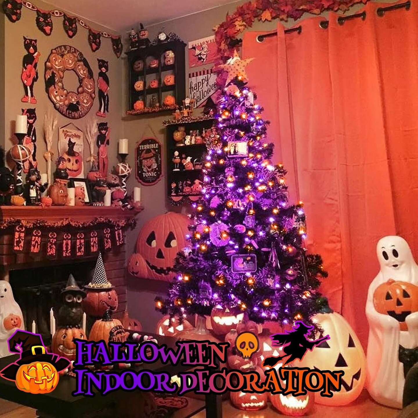 200 LED Halloween String Lights Outdoor Indoor - Orange and Purple