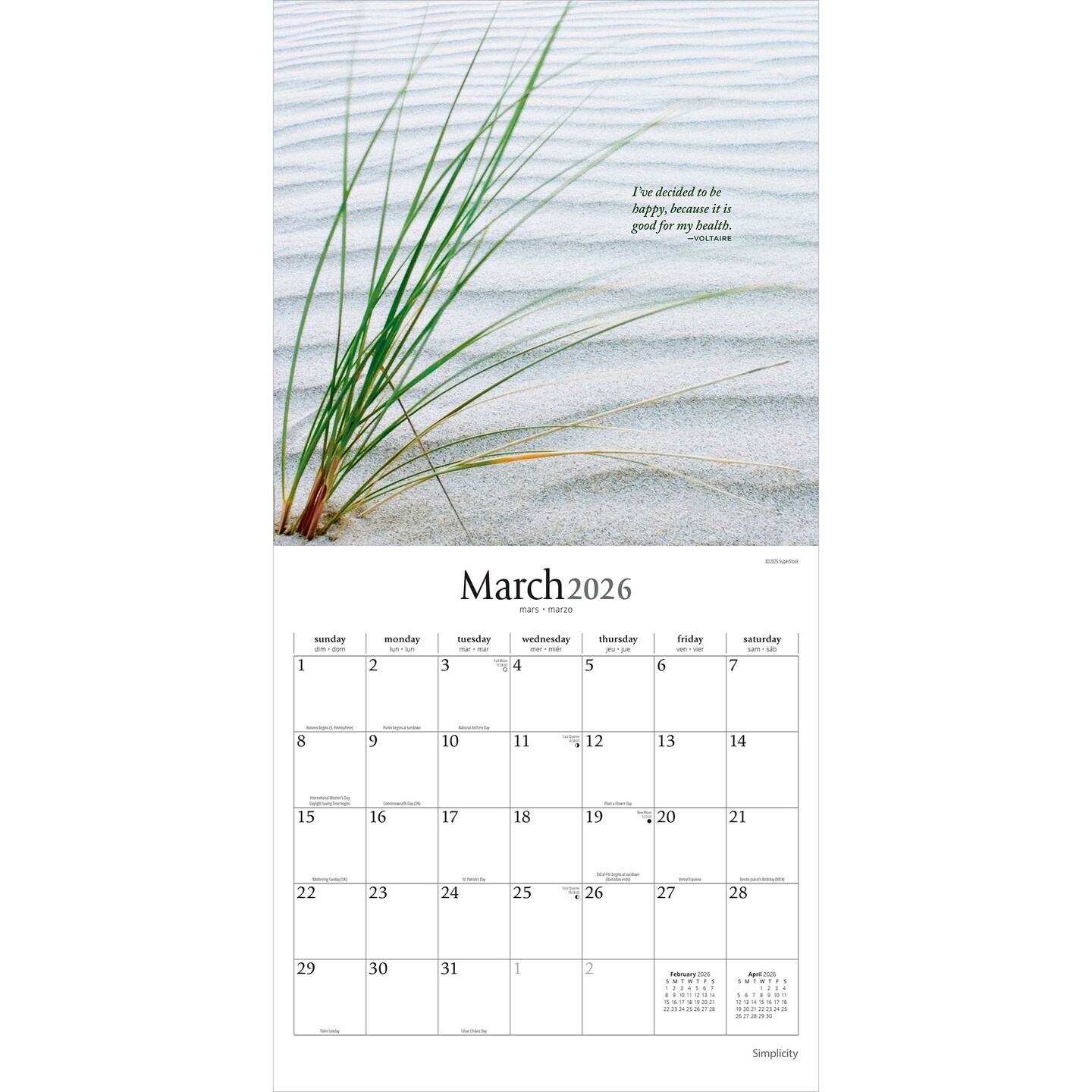 Simplicity | 2026 12 x 24 Inch (Hanging) Monthly Square Wall Calendar | Plastic-Free