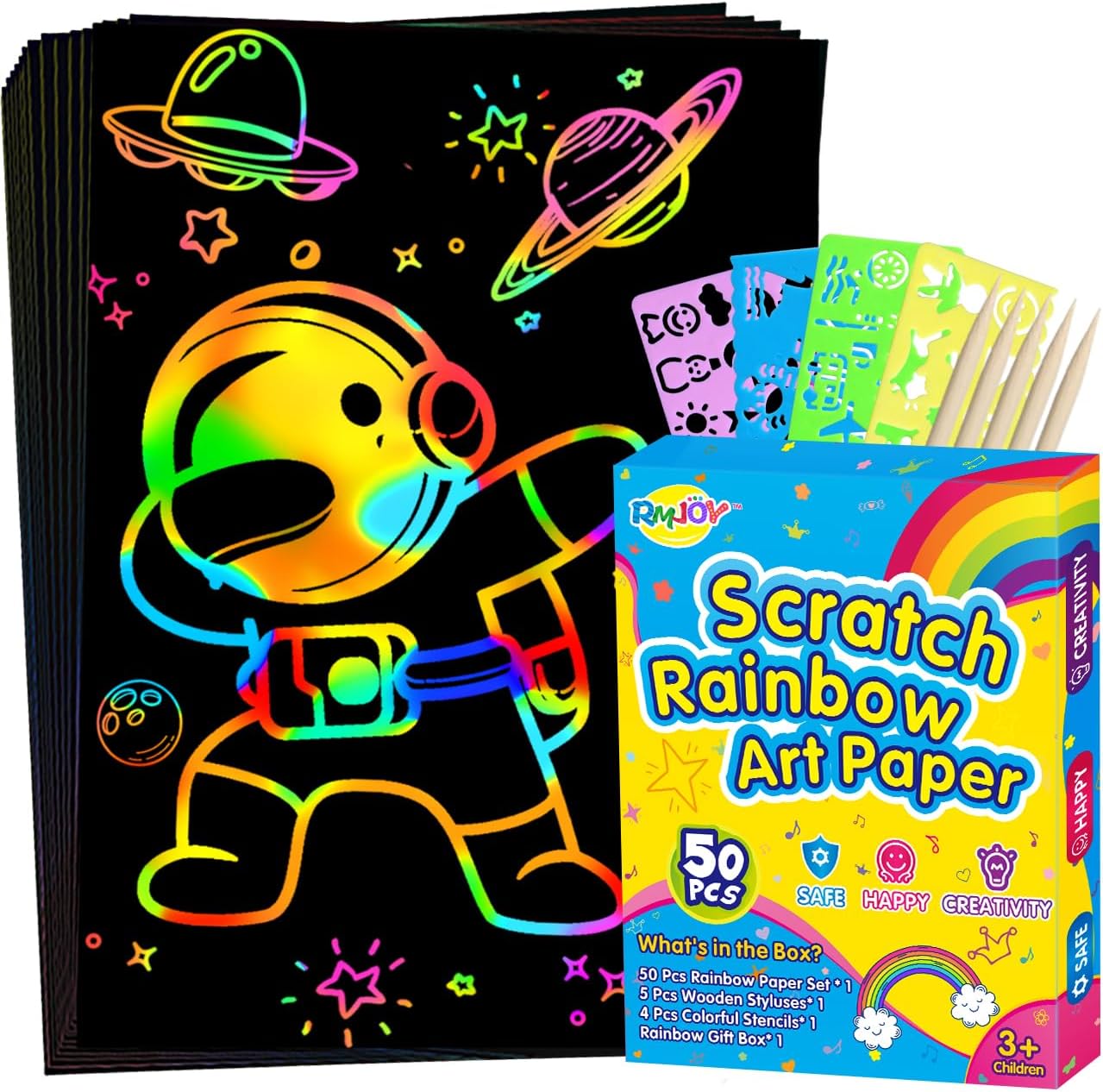 Rainbow Scratch Paper Art for Kids – 60PCS Magic Arts & Crafts Set for Boys & Girls Ages 4-9 (Rainbow)