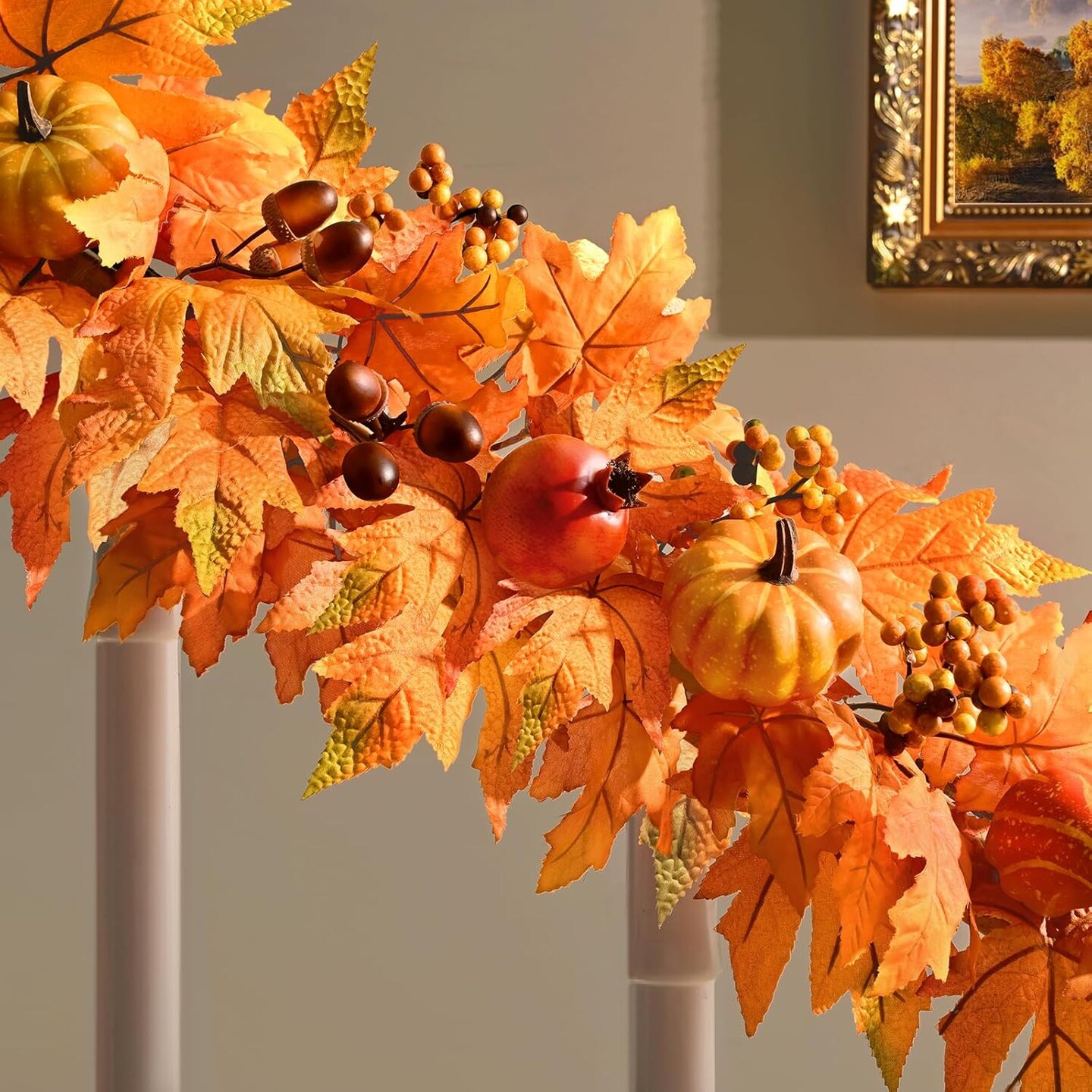 Fall Garland with Lights Autumn Garland with Pomegranate Pumpkin - Orange