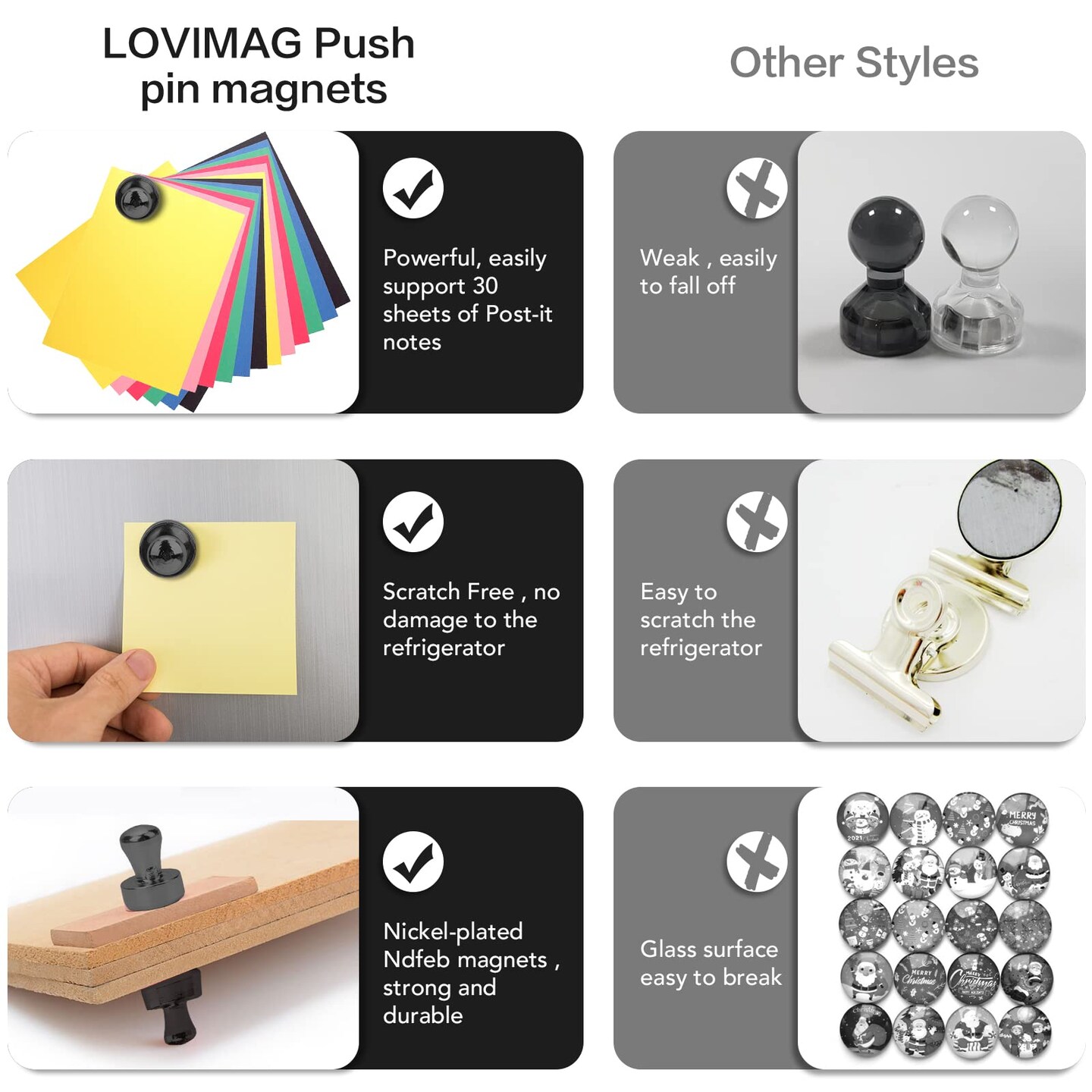 16 Pieces Strong Fridge Magnets,Black Refrigerator Magnets, Push Pin Magnets,Strong Whiteboard Magnets for Map Pins, Kitchen, Office, School, Adults,Thumb Tacks Magnets,Dry Erase Magnets