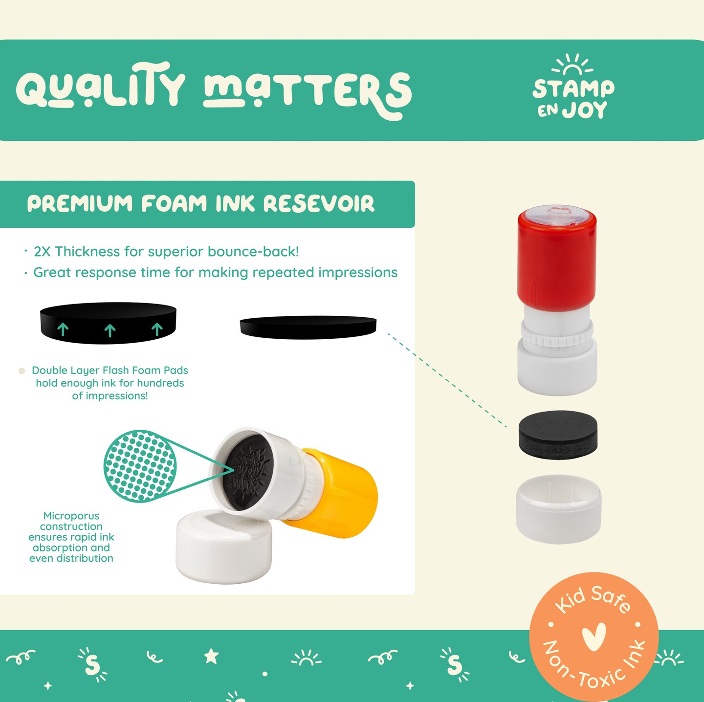 Stamp Enjoy - 8 Self-Ink Flash Stamp Set, Multicolor Teacher Stamps, Office Stationery Stamps, Pre-Inked, Refillable Stamps