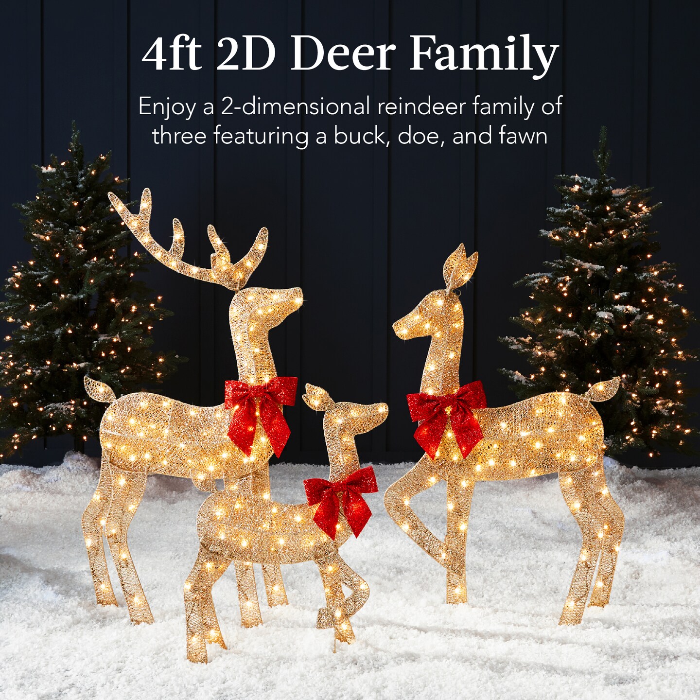 Best Choice Products 4ft 3-Piece Lighted 2D Christmas Deer Set Outdoor Yard Decoration w/ 175 LED Lights, Stakes