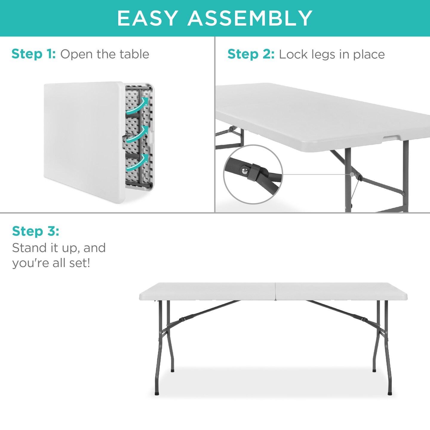 Best Choice Products 6ft Plastic Folding Table, Indoor Outdoor Heavy Duty Portable w/ Handle, Lock