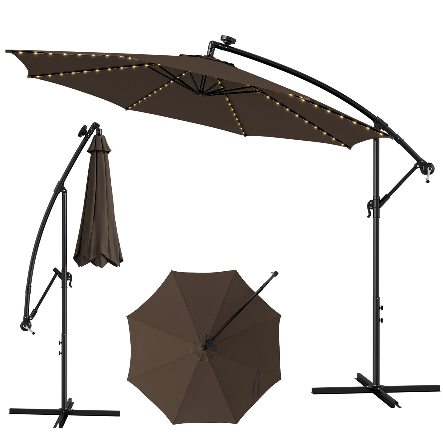 costway 10ft solar led cantilever offset patio umbrella 10' w/ 32 Lights & 220 lbs – FactoryPure The 10 ft Costway 10FT Patio Solar-Lighted 112
