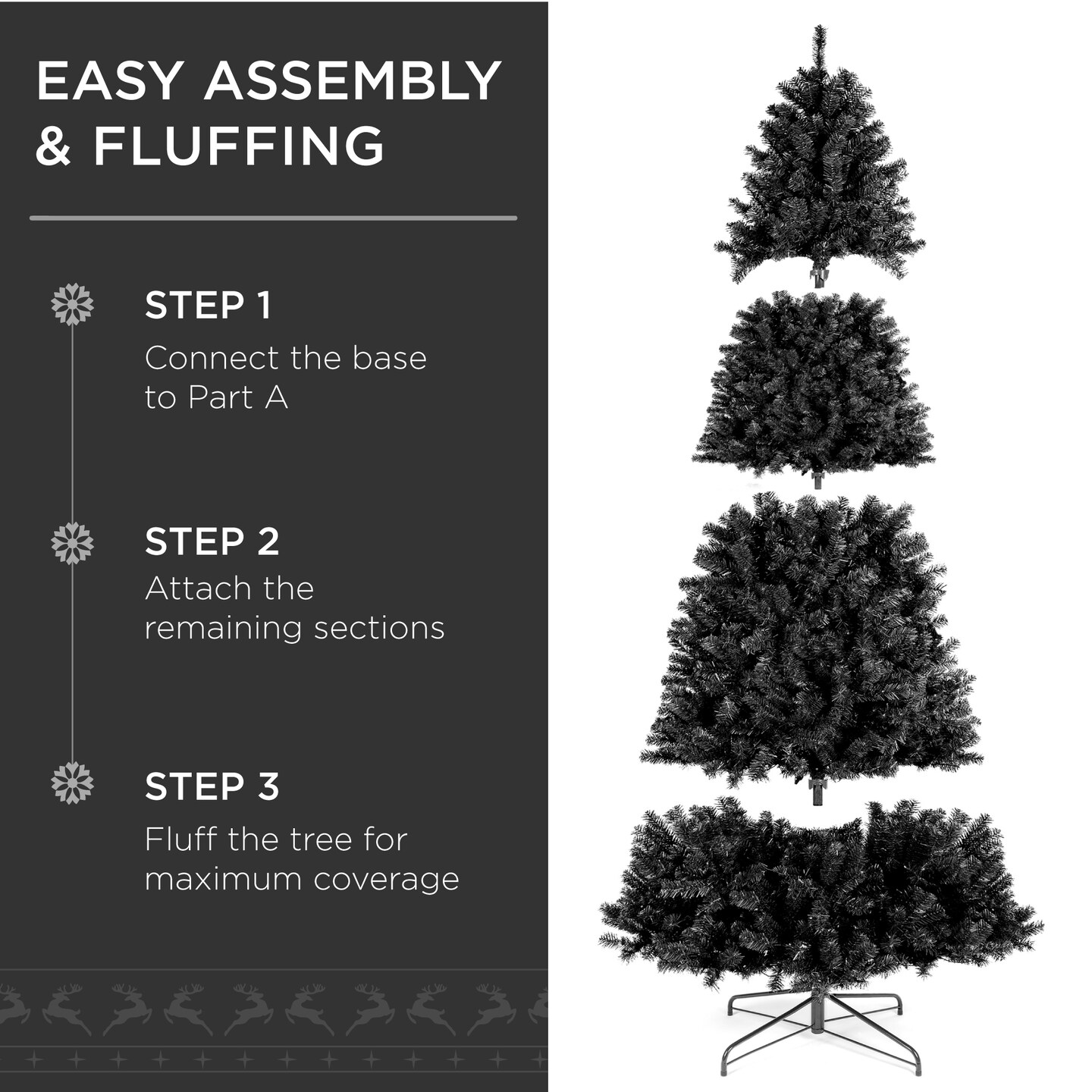 Best Choice Products Pre-Lit Black Christmas Tree, Artificial Holiday Decoration w/ Branch Tips, Incandescent Lights
