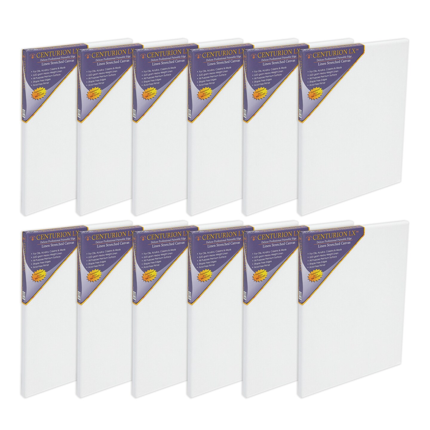 Centurion LX Acrylic Triple Primed Linen Stretched Canvas for Painting, 3/4" Deep, 12 Pack - Acid-Free 11 oz Linen Canvas For Artists, Beginners, Professionals - Universally Primed