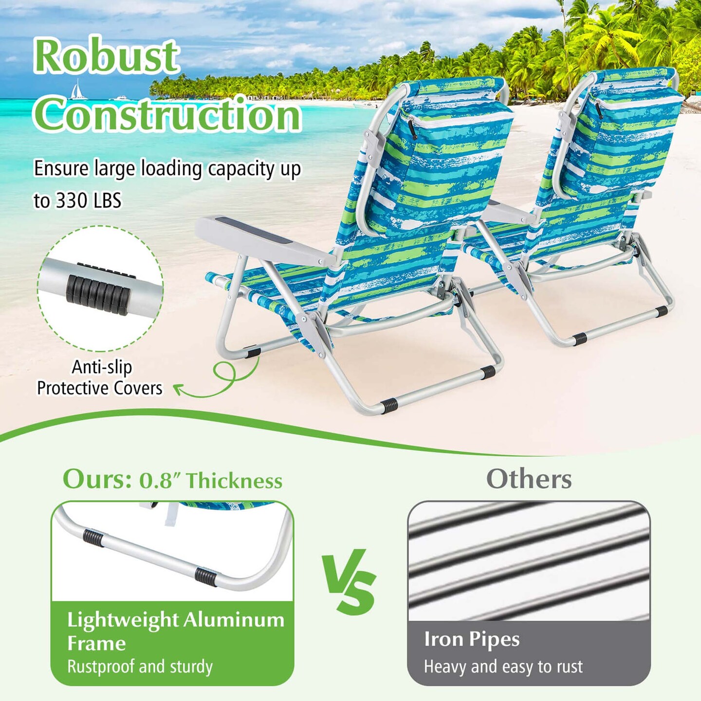 Goplus Folding Beach Chair Adult Lightweight Aluminum Camping Chair with Storage Bag