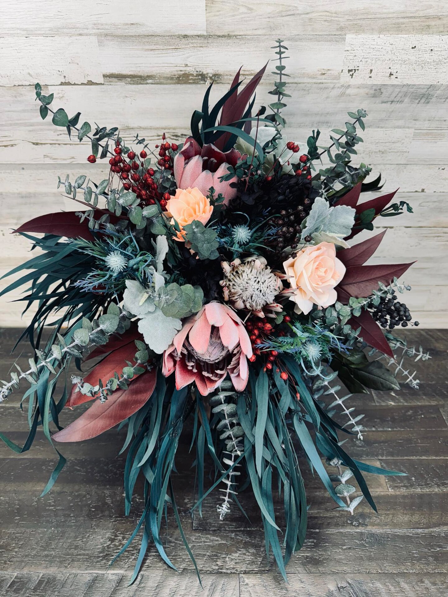 Artifical wedding retailer bouquet protea rustic bouquet