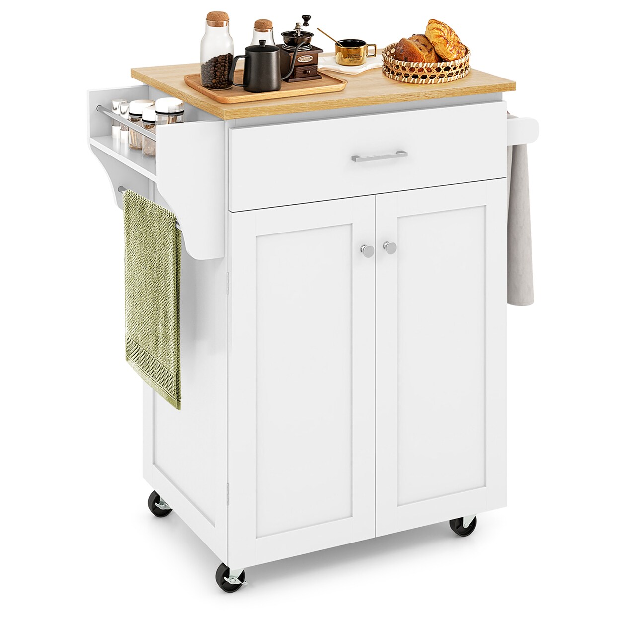 Rolling Kitchen Island Utility Kitchen Cart Storage Cabinet Brown/White