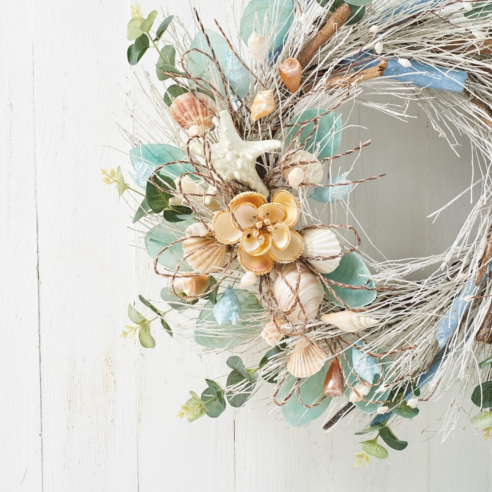 Coastal Shell Wreath 22&#x22; Handcrafted