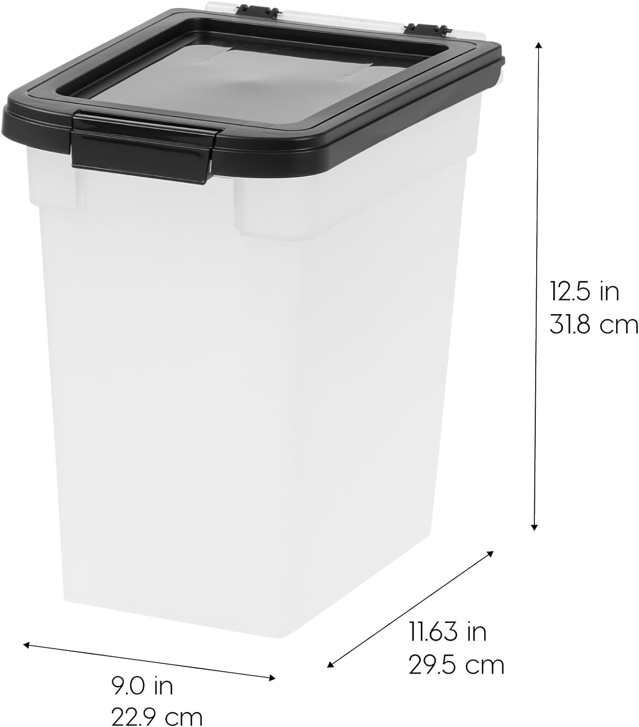 IRIS USA 10 Lbs / 12.75 Qt Airtight Dog Food Storage Container, Clear/Black