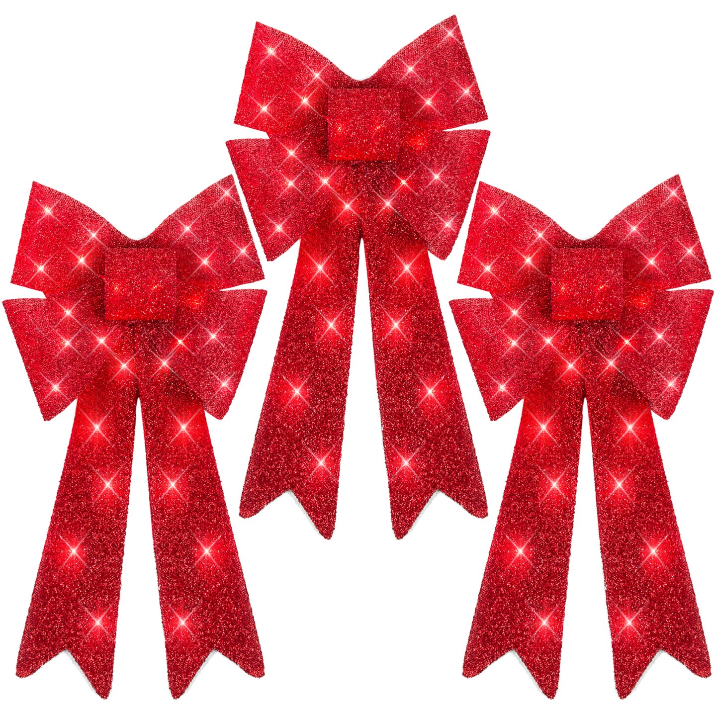 Best Choice Products Set of 3 Pre-Lit Christmas Bows, Indoor/Outdoor LED Holiday D&#xE9;cor w/ 8 Light Functions