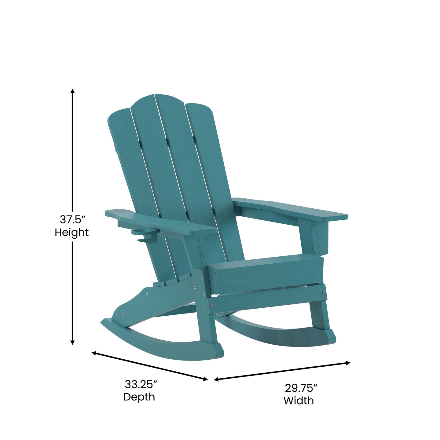 Merrick Lane Nassau Adirondack Rocking Chair with Cup Holder, All-Weather HDPE Indoor/Outdoor Chair