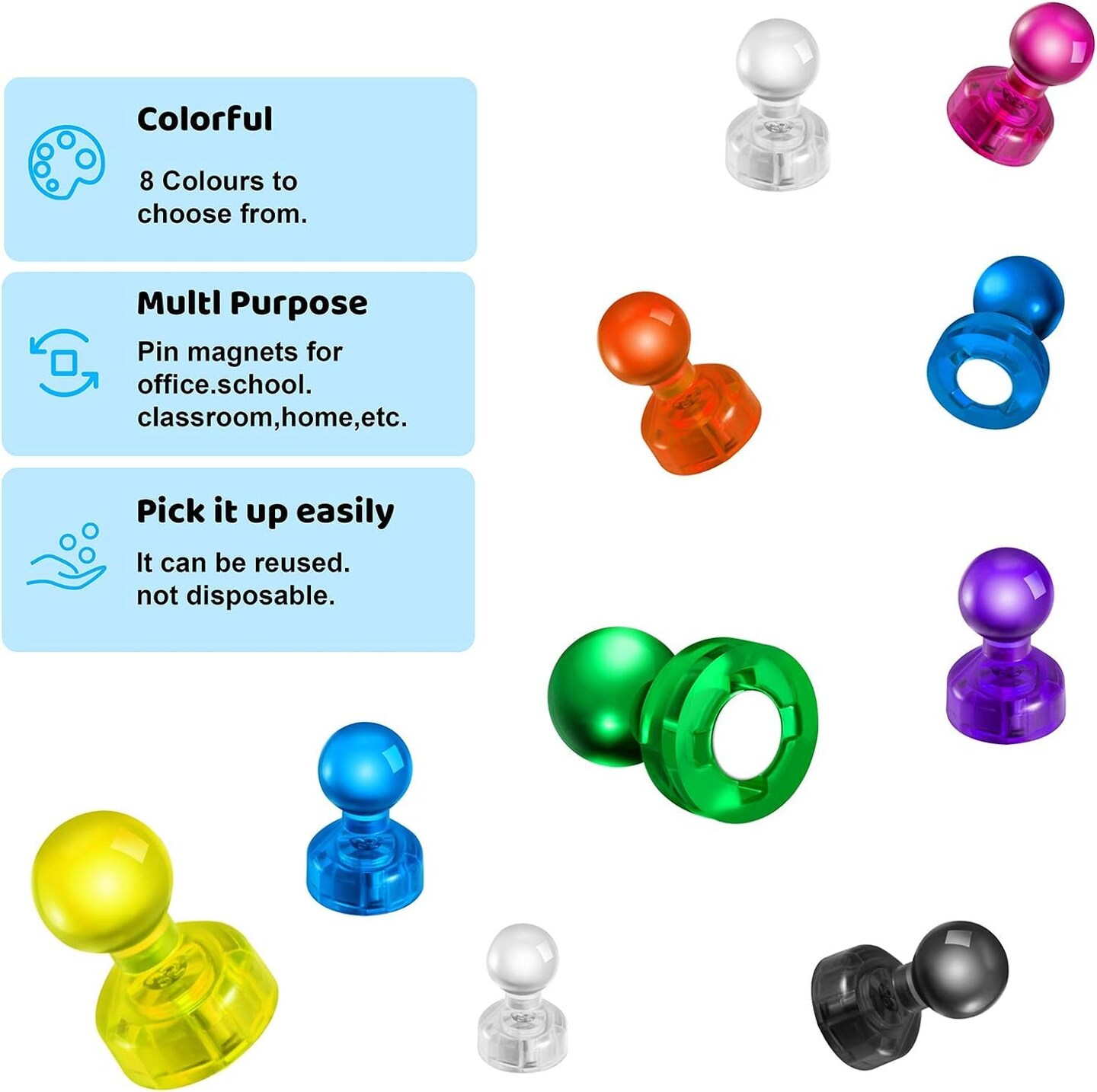 90 Pieces Colorful Strong Magnetic Push Pin Magnets, Office Classroom Magnets,8 Assorted Color, Perfect to use as Kitchen Home and School, Map Magnets,Whiteboard Magnets