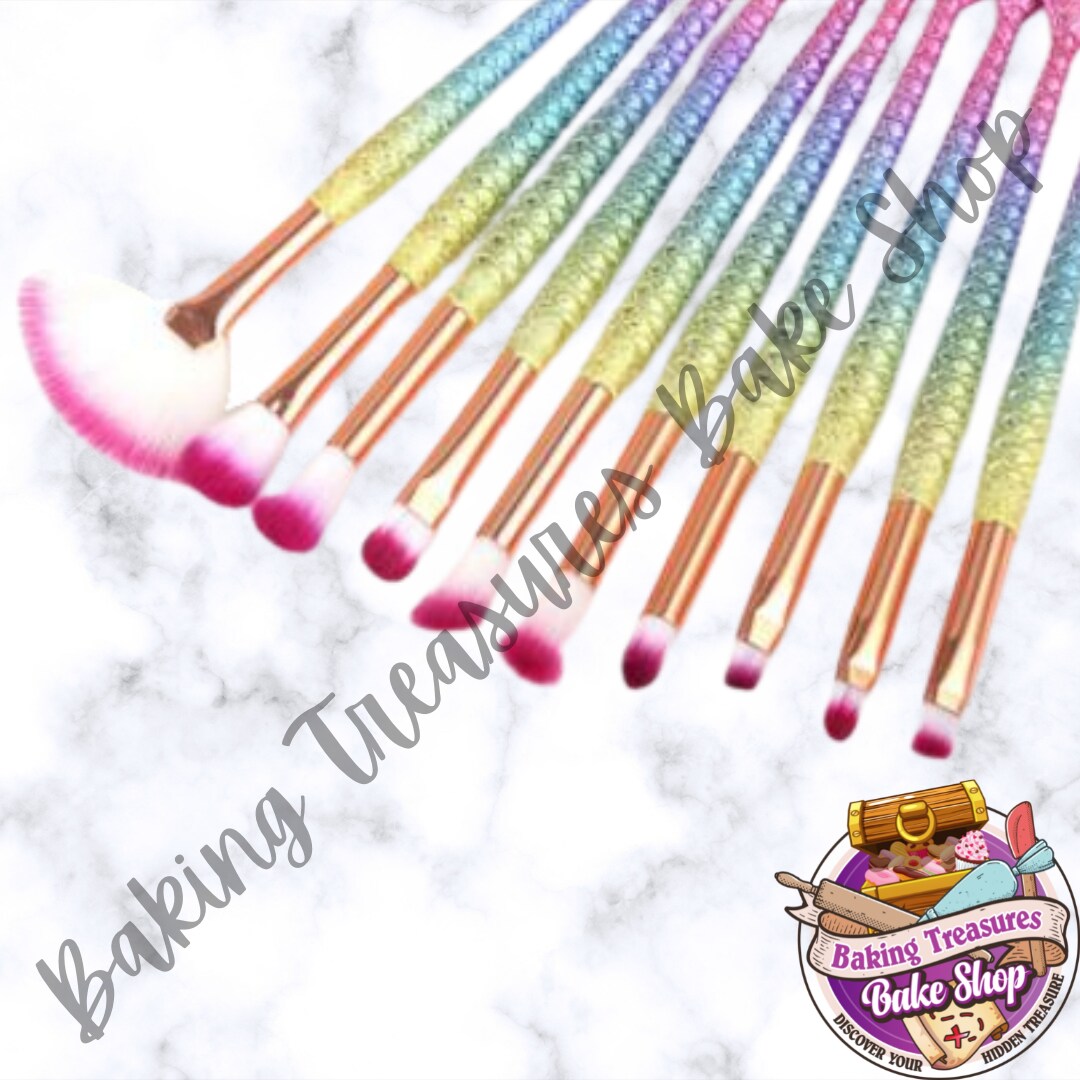 Pastel Rainbow Mermaid Makeup Brushes  10pc