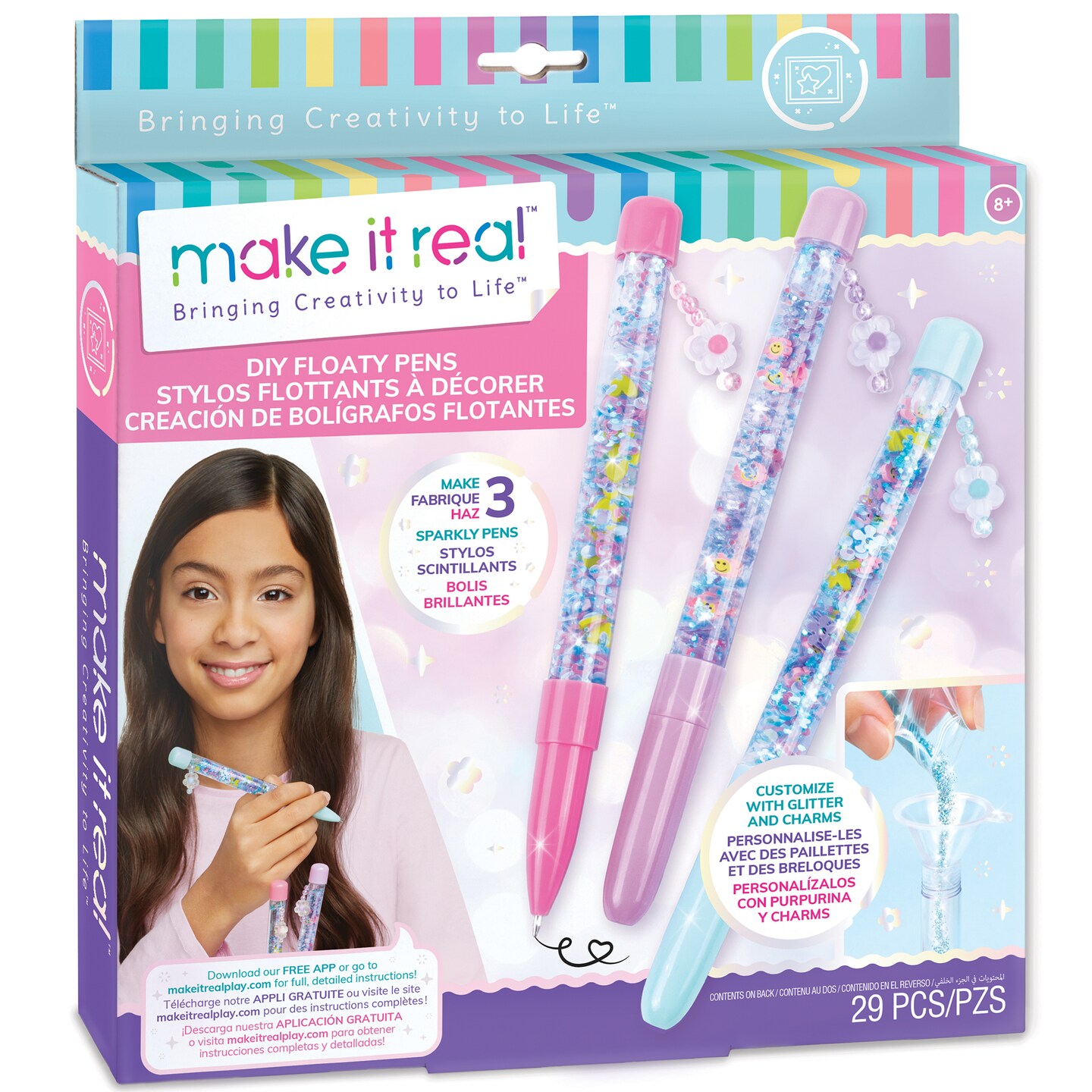 Make It Real: DIY Floaty Pens - Make 3 Sparkly Pens, Customize With Glitter &#x26; Charms, Tweens, Girls &#x26; Kids Ages 8+