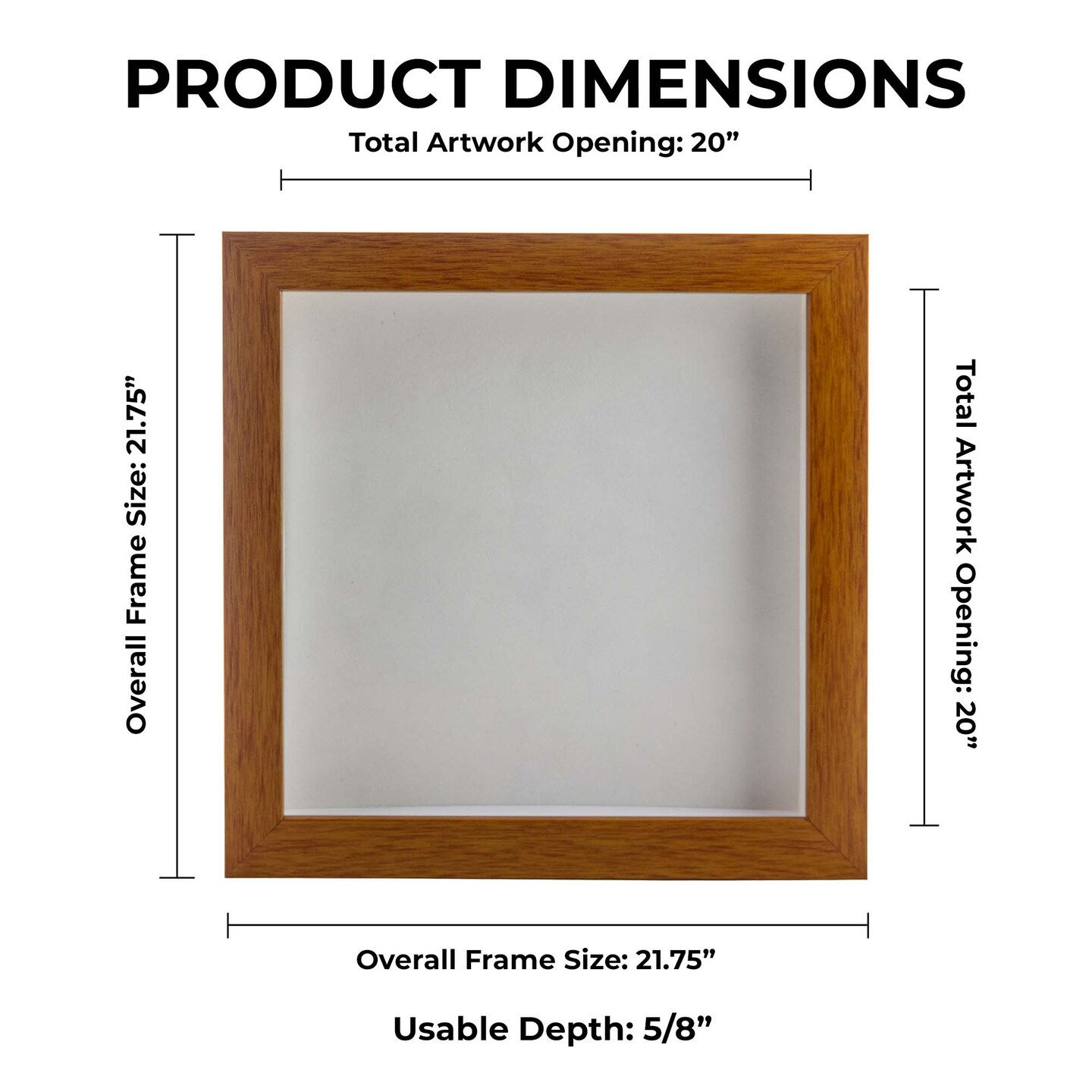 Warm Honey Brown Wood Shadow Box Frame with Acrylic Front - White Suede Backing, 30 Sizes