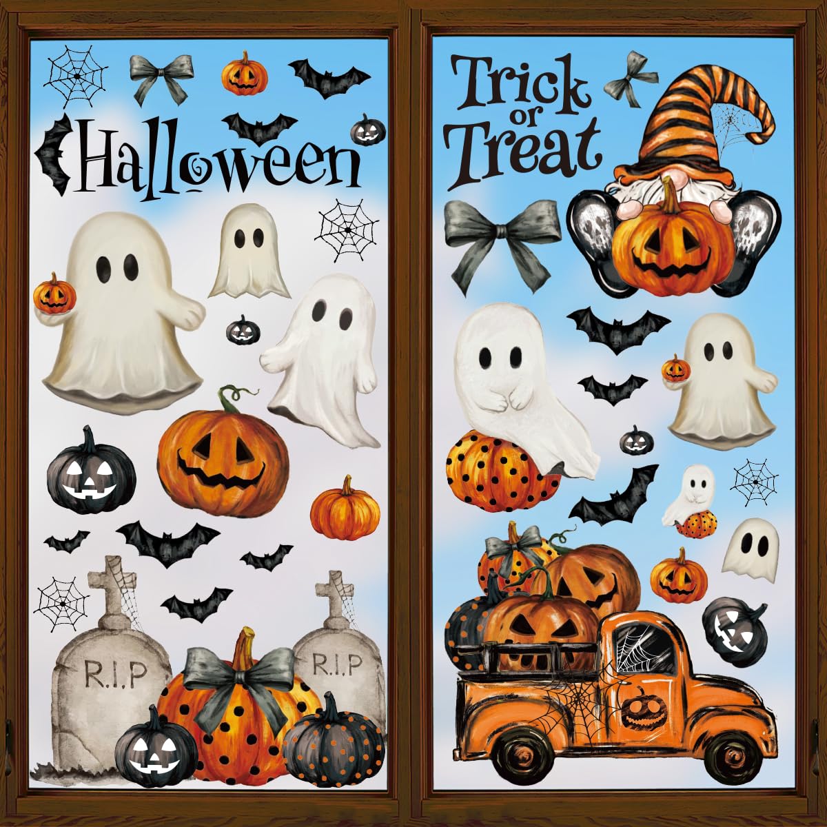 83 Pieces Halloween Window Cling Sticker, Ghosts Pumpkins for Home Party Supplies Shop Window Glass Display Decoration
