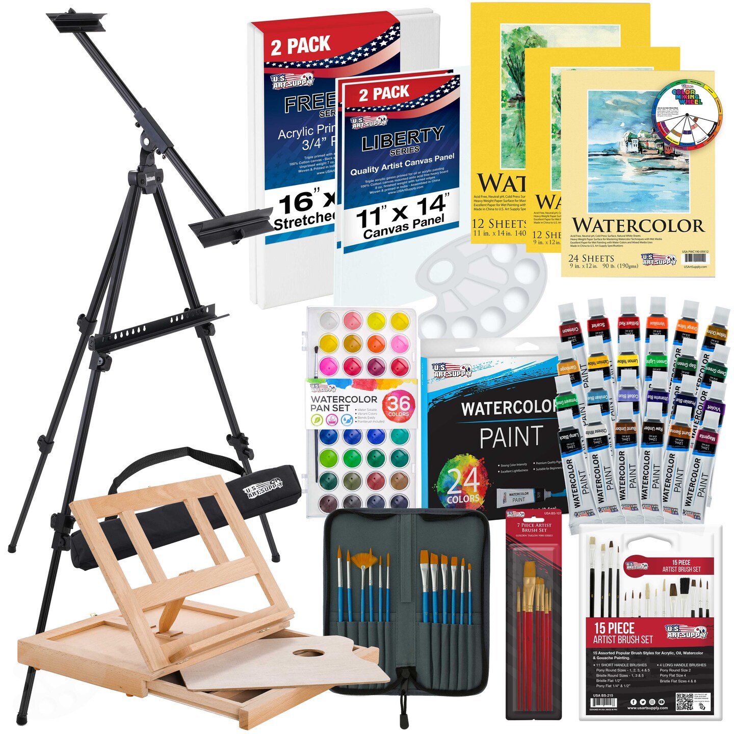 U.S. Art Supply 70Piece Artist Watercolor Painting Set with Aluminum