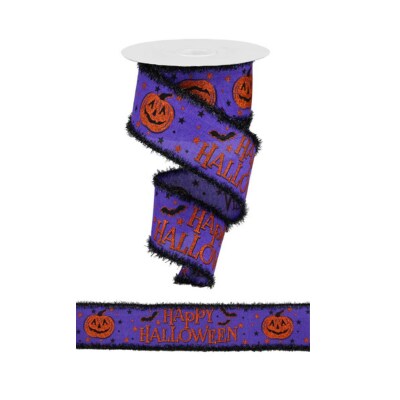 2.5&#x22;x10yd Happy Halloween Wired Ribbon - Festive Halloween Craft and Decoration Ribbon- Purple/Orange/Black Wired Seasonal Ribbon - RG88346A