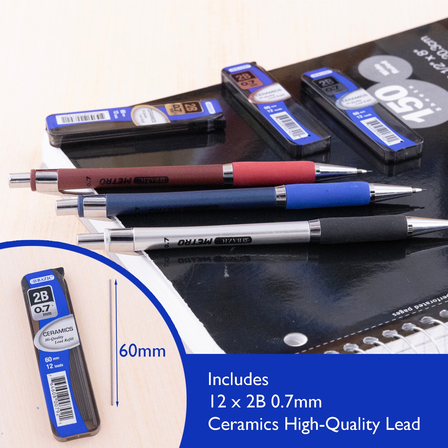 BAZIC 0.7 mm Metro Mechanical Pencil w/ Ceramics High-Quality Lead