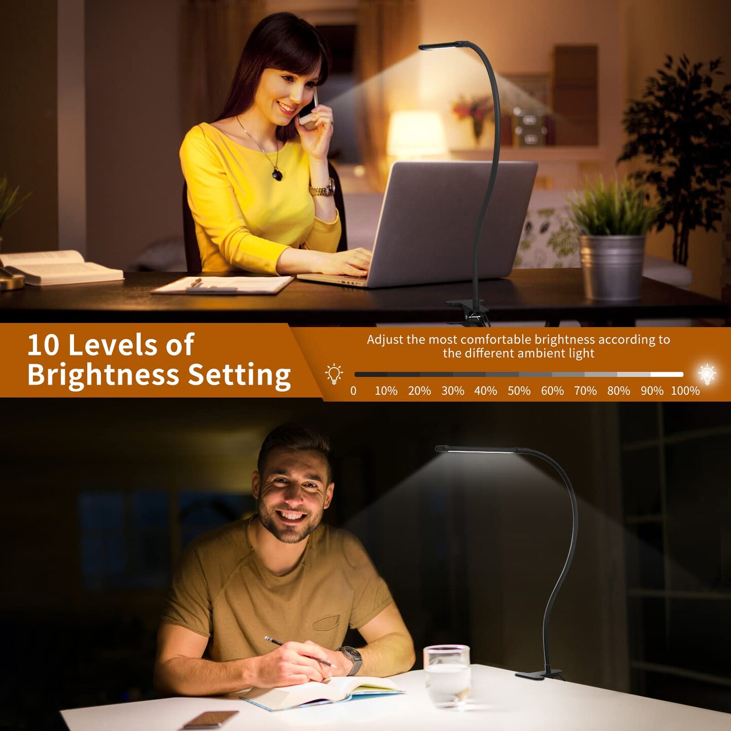 LED Desk Lamp for Home Office with Clamp [77 LEDs Light 3 Color Modes &#x26; 10 Brightness Levels] Flexible Gooseneck Book Lights, Easy Clip on Reading Headboard