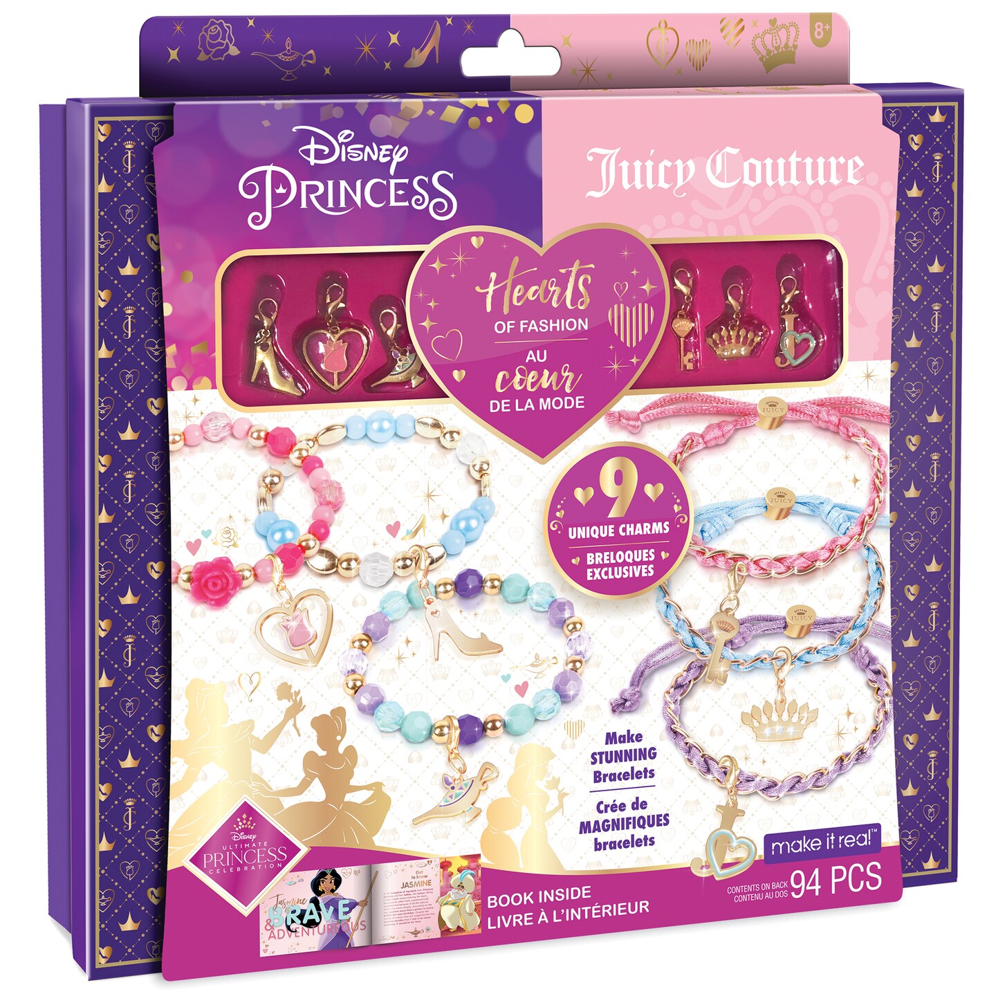 Disney Princess X Juicy Couture: Hearts of Fashion - Create 6 Bracelets, 9 Unique Charms Make It Real, Create &#x26; Decorate Bracelets, Tweens &#x26; Girls, All-In-One, DIY Bead Jewelry Kit, Arts &#x26; Crafts, Kids Ages 8+